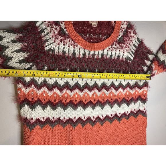 Mossimo Women's Fair Isle Sweater Coral/Berry/White With Fuzzy Texture Size L - Picture 5 of 9